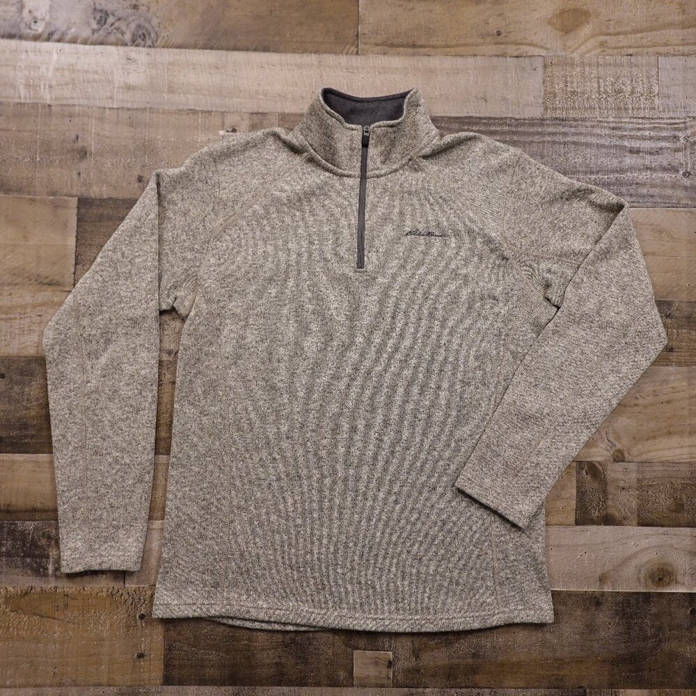 Eddie Bauer Quarter‎ Zip Pullover Sweater Men’s Large Tan Heather Fleece